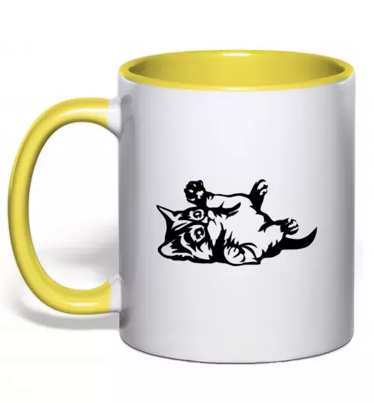 Чашка з кольоровою ручкою Кошенятко Сонячно жовтий фото