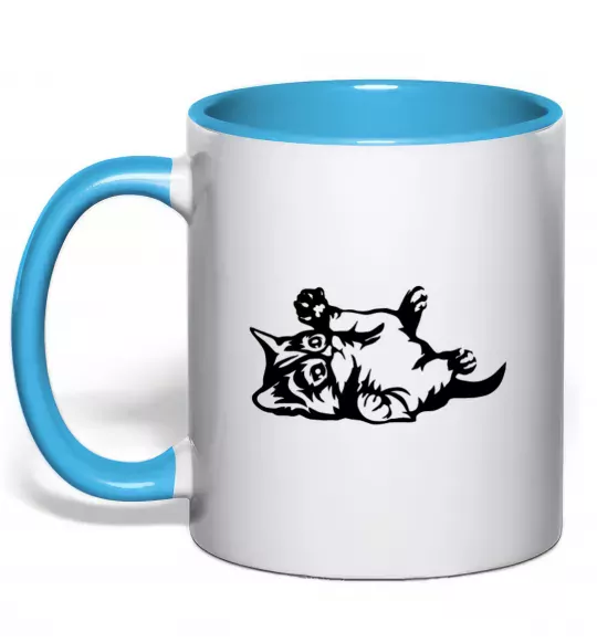 Чашка з кольоровою ручкою Кошенятко Блакитний фото