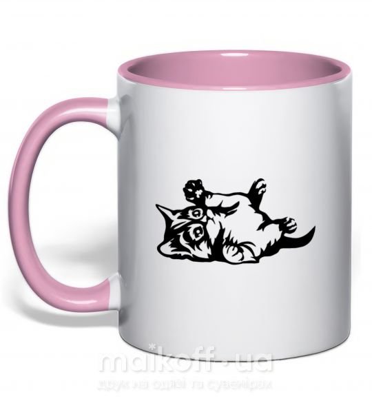 Чашка з кольоровою ручкою Котенок Ніжно рожевий фото