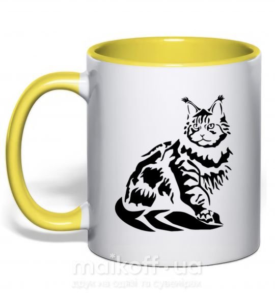 Чашка с цветной ручкой Maine Coon cat Солнечно желтый фото