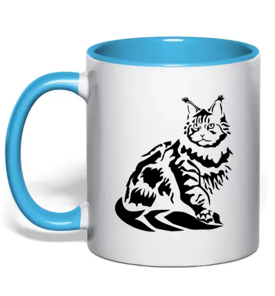 Чашка с цветной ручкой Maine Coon cat Голубой фото