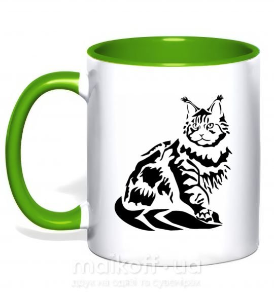 Чашка с цветной ручкой Maine Coon cat Зеленый фото