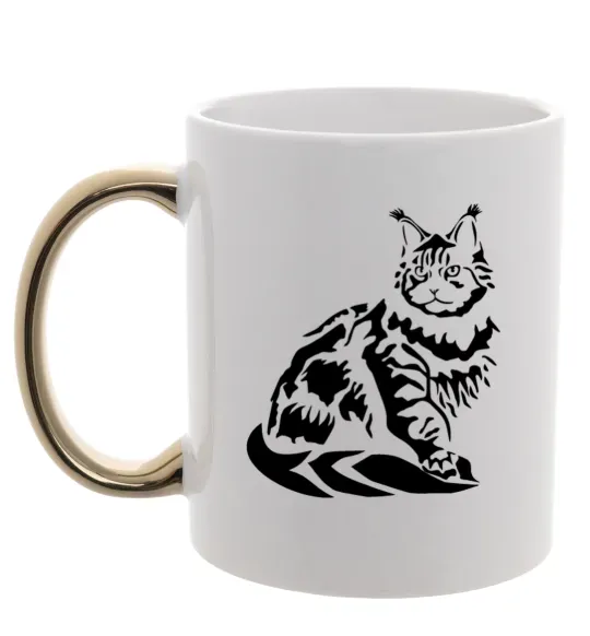 Чашка с цветной ручкой Maine Coon cat Золото фото