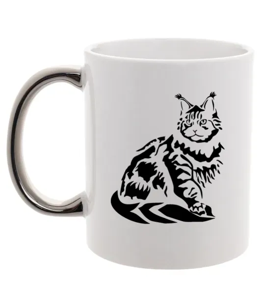 Чашка с цветной ручкой Maine Coon cat Серебро фото