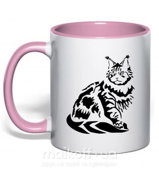 Чашка с цветной ручкой Maine Coon cat Нежно розовый фото