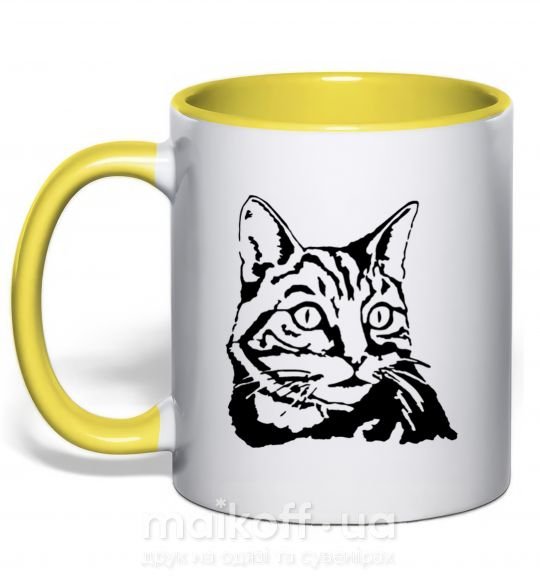 Чашка с цветной ручкой Просто кот Солнечно желтый фото