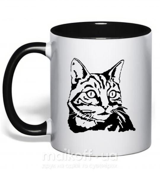 Чашка с цветной ручкой Просто кот Черный фото