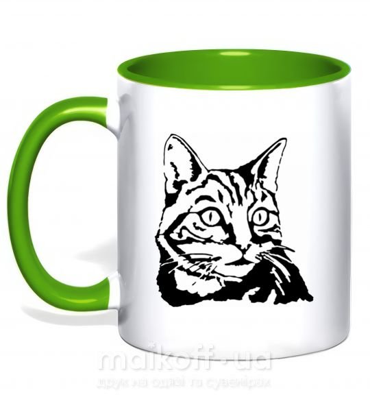 Чашка з кольоровою ручкою Просто кот Зелений фото