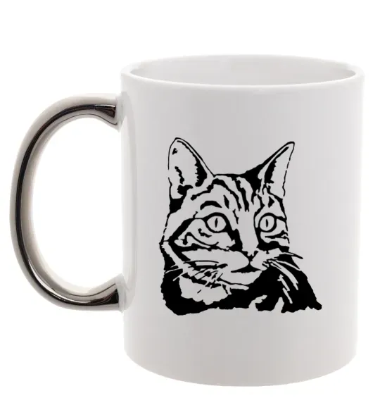 Чашка с цветной ручкой Просто кіт Серебро фото