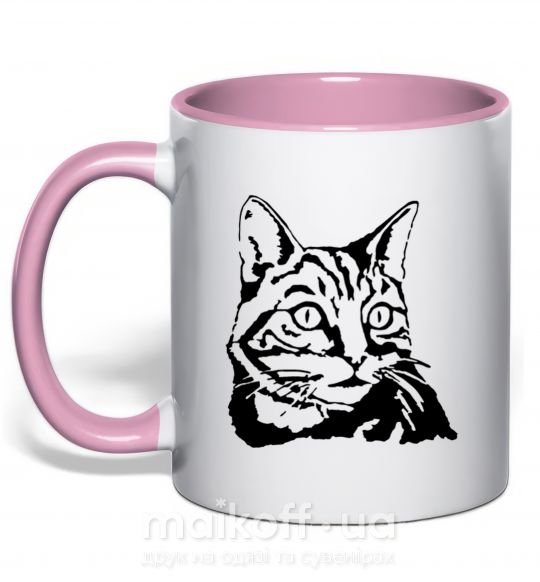 Чашка с цветной ручкой Просто кот Нежно розовый фото