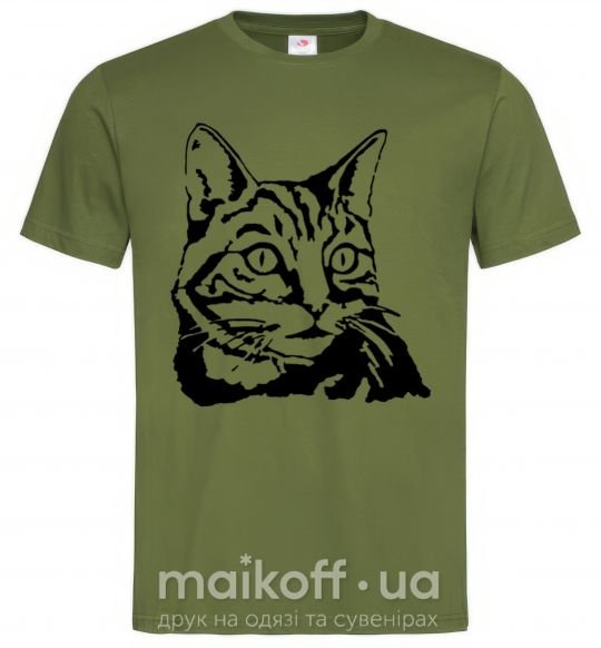 Мужская футболка Просто кот Оливковый фото
