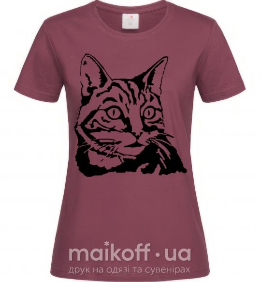 Женская футболка Просто кот Бордовый фото