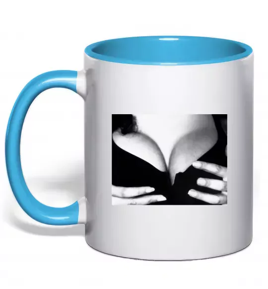 Чашка з кольоровою ручкою Груди Моніки Белуччі Блакитний фото