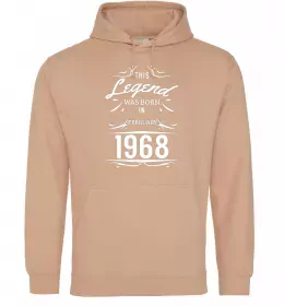 Мужская толстовка (худи) This Legend was born in August 1968 Песочный фото