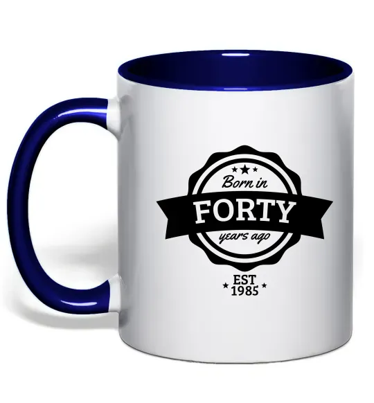 Чашка с цветной ручкой Born in forty years ago Глубокий темно-синий фото