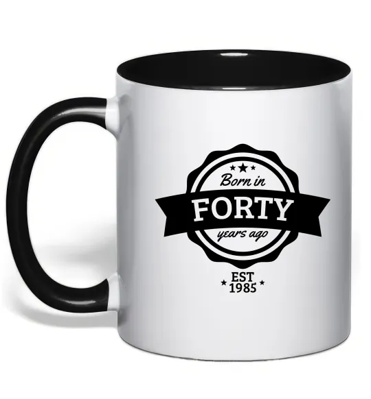 Чашка с цветной ручкой Born in forty years ago Черный фото