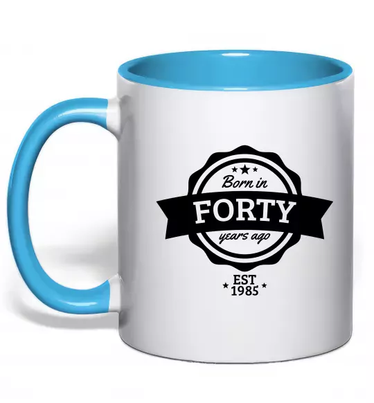 Чашка с цветной ручкой Born in forty years ago Голубой фото