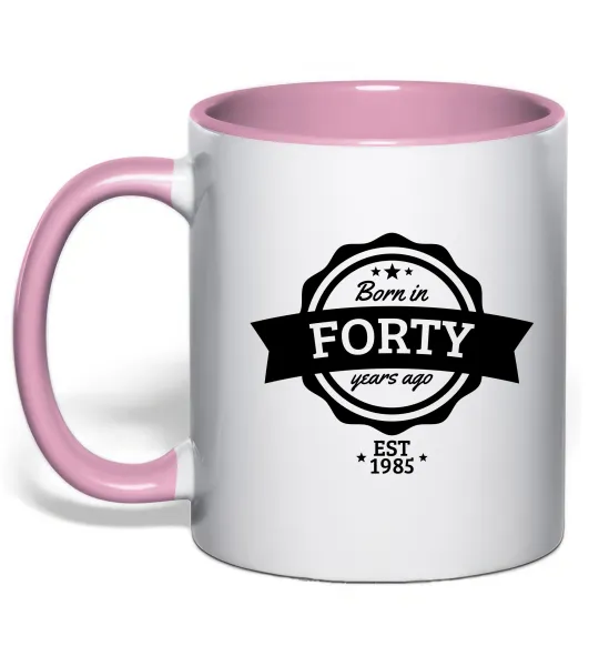Чашка с цветной ручкой Born in forty years ago Нежно розовый фото