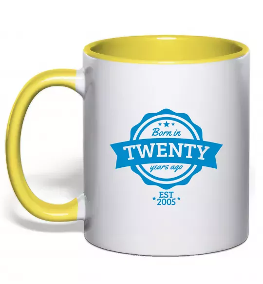 Чашка з кольоровою ручкою Born in twenty years ago Сонячно жовтий фото