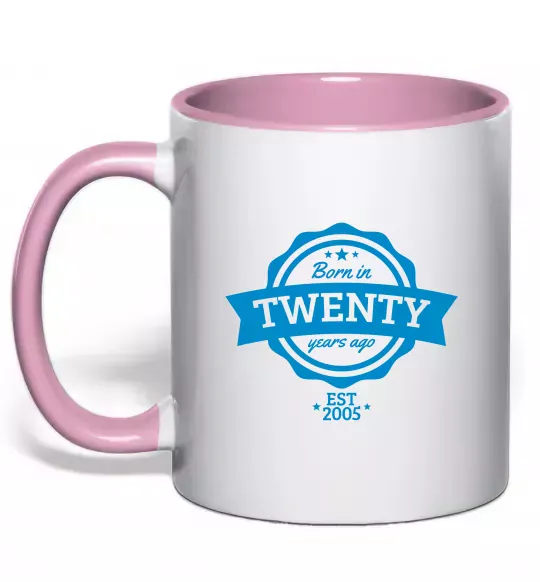 Чашка з кольоровою ручкою Born in twenty years ago Ніжно рожевий фото