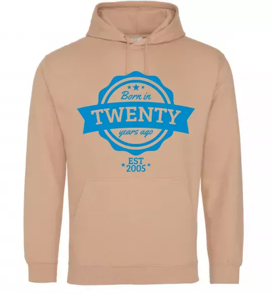 Мужская толстовка (худи) Born in twenty years ago Песочный фото