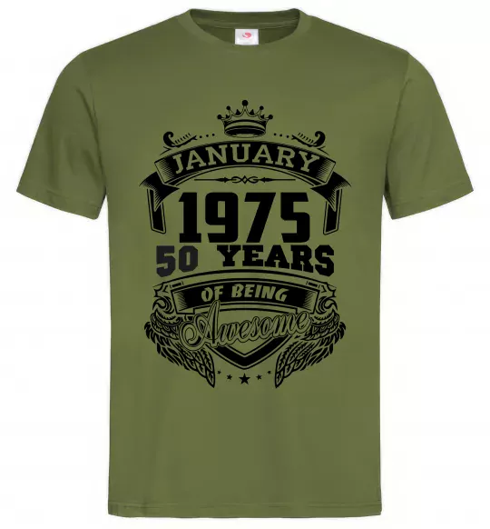 Мужская футболка January 1975 awesome Оливковый фото