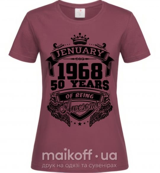Жіноча футболка Jenuary 1968 awesome Бордовий фото