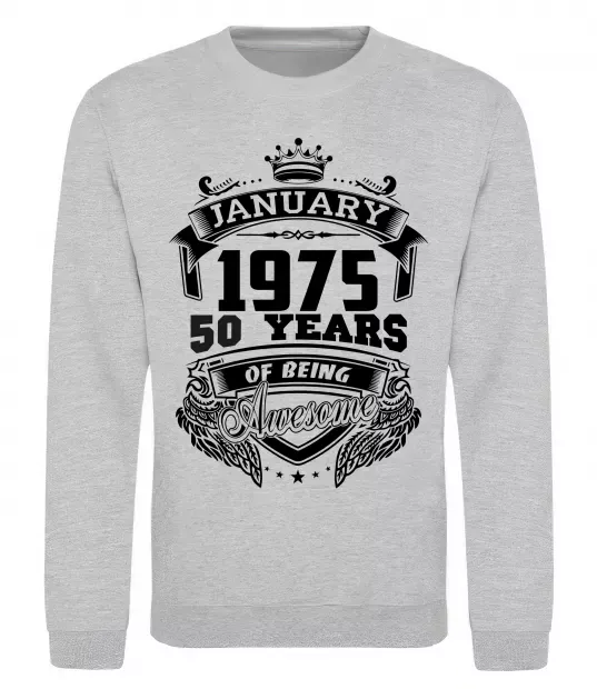 Свитшот January 1975 awesome Серый меланж фото