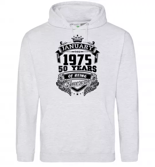 Мужская толстовка (худи) January 1975 awesome Серый меланж фото