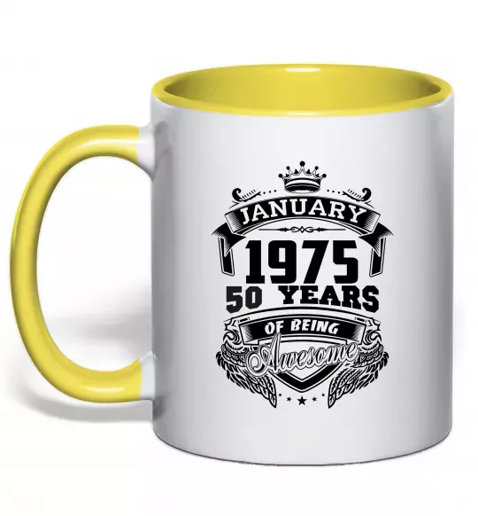Чашка с цветной ручкой January 1975 awesome Солнечно желтый фото