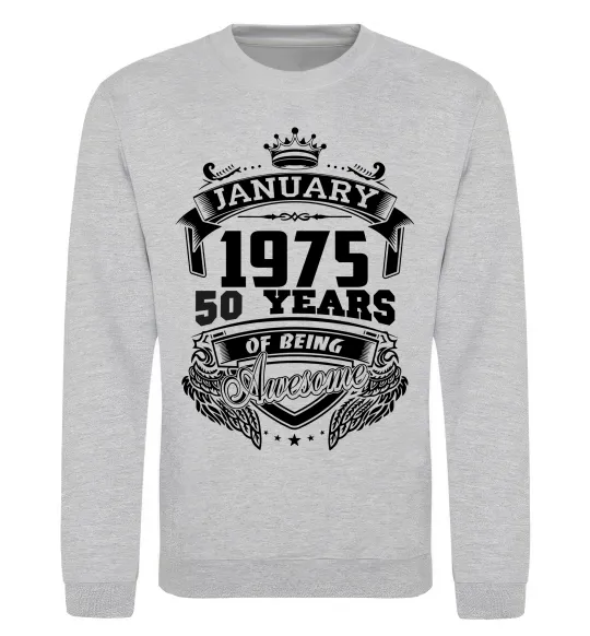 Свитшот January 1975 awesome Серый меланж фото