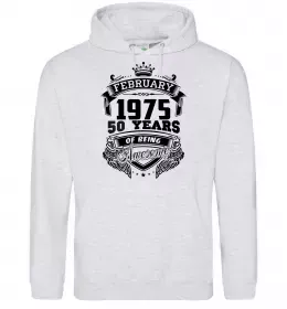 Женская толстовка (худи) February 1975 awesome Серый меланж фото