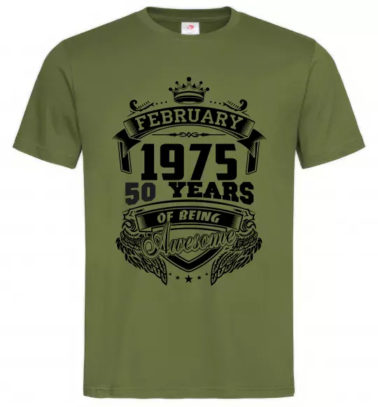 Мужская футболка February 1975 awesome Оливковый фото