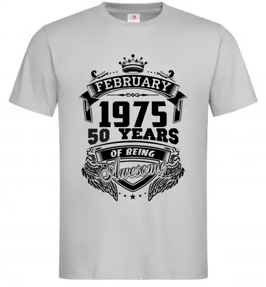 Мужская футболка February 1975 awesome Серый фото