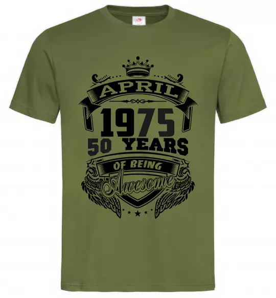 Мужская футболка April 1975 awesome Оливковый фото