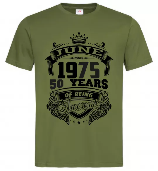Мужская футболка June 1975 awesome Оливковый фото