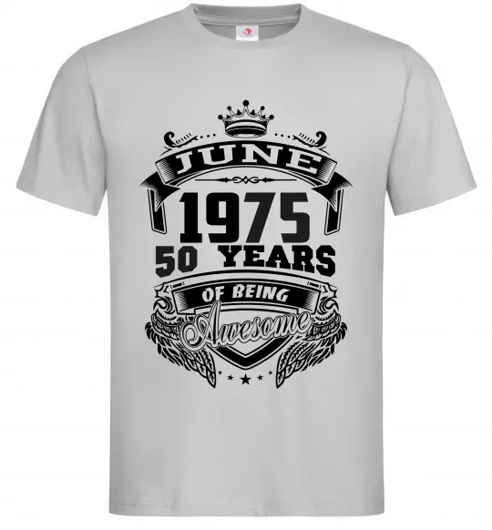 Мужская футболка June 1975 awesome Серый фото
