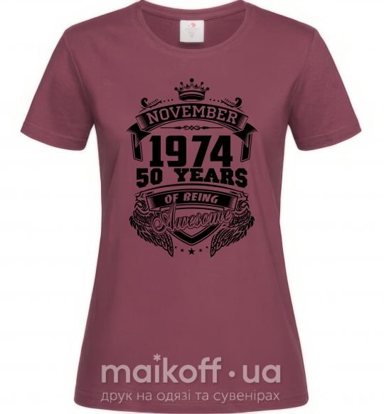 Женская футболка November 1974 awesome Бордовый фото