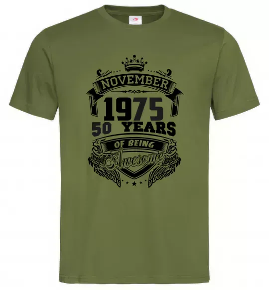 Мужская футболка November 1975 awesome Оливковый фото