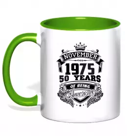 Чашка с цветной ручкой Життя починається в 50 Солнечно желтый фото