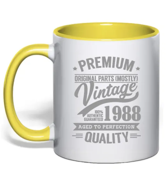 Чашка с цветной ручкой Premium vintage 1988 Лимонный фото