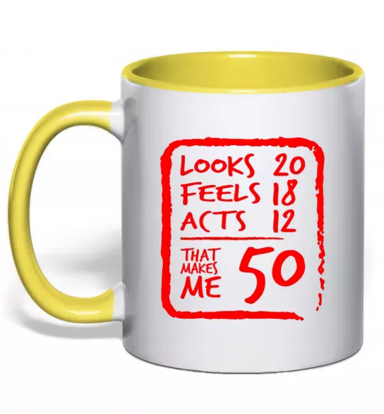 Чашка с цветной ручкой That makes me 50 Солнечно желтый фото