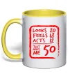 Чашка з кольоровою ручкою That makes me 50 Лимонний фото