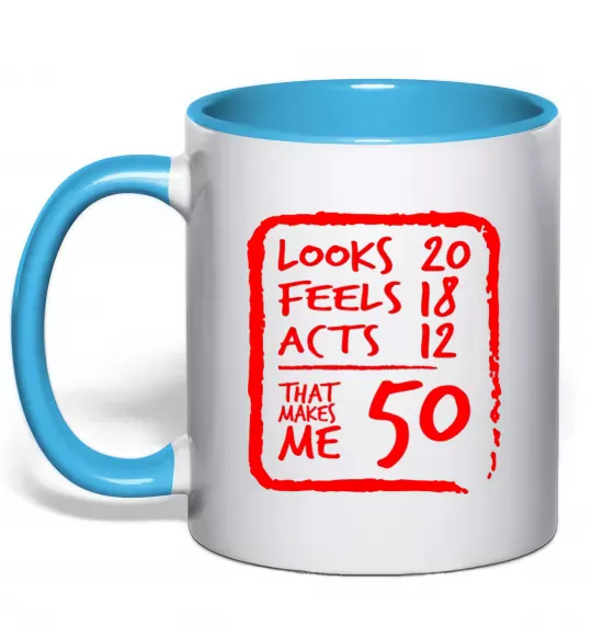 Чашка с цветной ручкой That makes me 50 Голубой фото