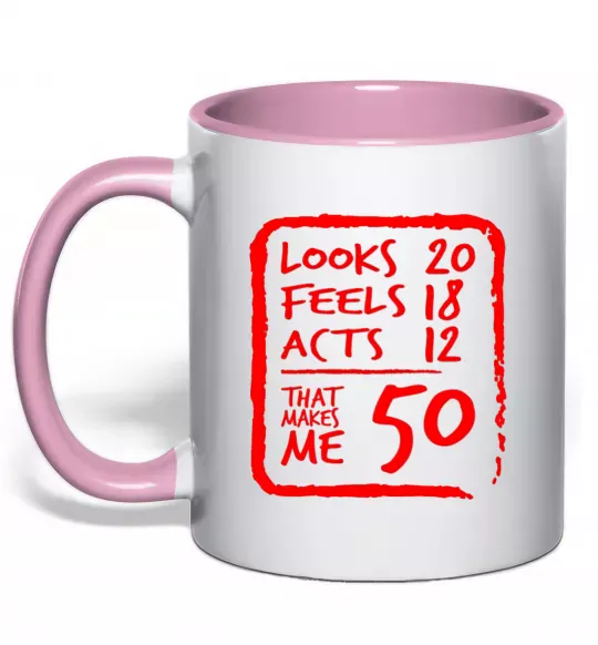 Чашка с цветной ручкой That makes me 50 Нежно розовый фото