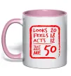 Чашка с цветной ручкой That makes me 50 Нежно розовый фото