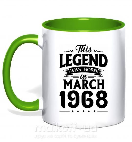 Чашка с цветной ручкой This Legend was born in March 1968 Зеленый фото