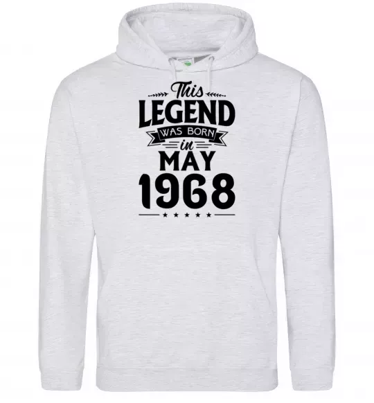 Мужская толстовка (худи) This Legend was born in May 1968 Серый меланж фото