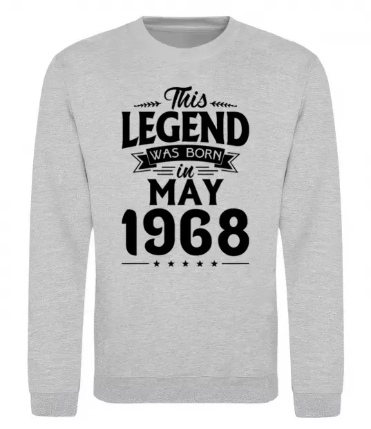 Світшот This Legend was born in May 1968 Сірий меланж фото