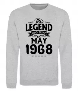 Світшот This Legend was born in May 1968 Сірий меланж фото